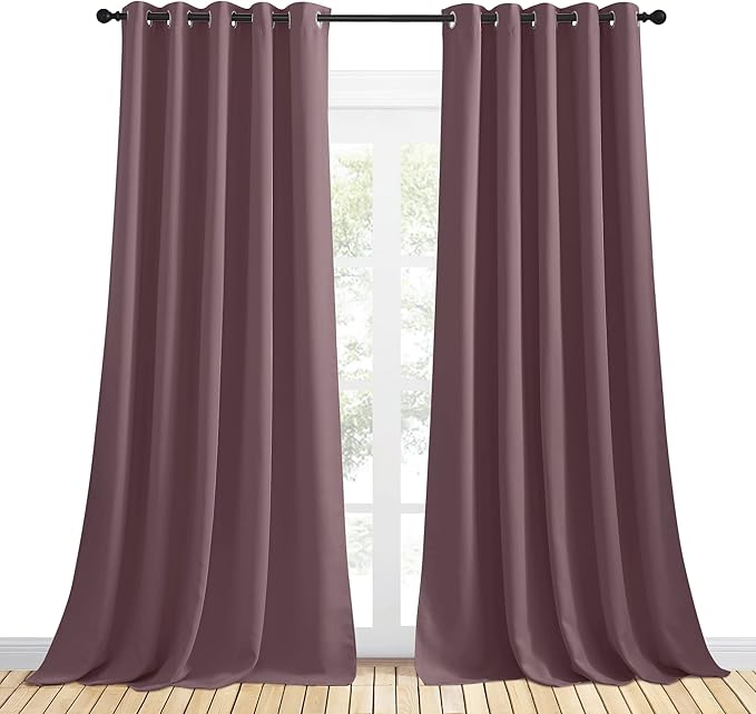 NICETOWN Blackout Draperies Curtains for Kids Room, Window Treatment Thermal Insulated Solid Grommet Blackout Drape Panels for Bedroom (Dry Rose, Set of 2, 70 by 108 inches)