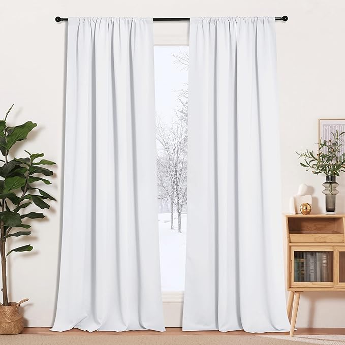RYB HOME Blackout Curtains for Bedroom 102 inches Long, Privacy Thermal Insultaed Sunlignt Heat Blocking Drapes for Sliding Patio Door, Width 42 by Length 102, Pure White, 2 Panels Set