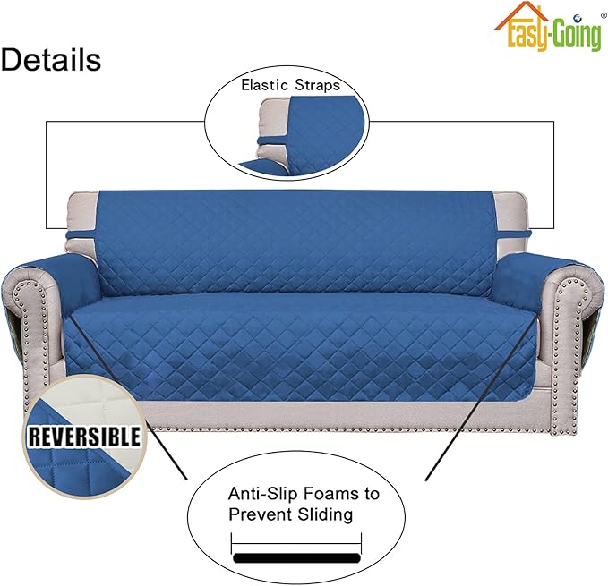 Easy-Going Oversized Chair Sofa Slipcover Reversible Sofa Cover Water Resistant Couch Cover Furniture Protector Cover with Elastic Straps for Pets Dog (Oversized Chair, Blue/Ivory)