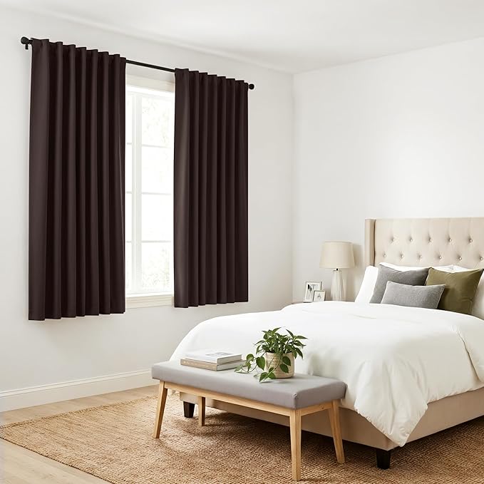 Pony Dance Short Length Curtains for Kitchen, Solid Half Window Curtain Tiers for Bathroom Energy Saving Privacy Shade for RV Camper (2 Panels,Brown, 34x36 Inch)