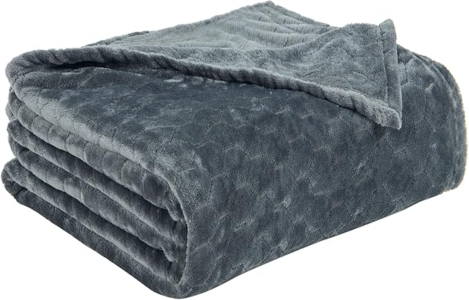 TOONOW Fleece Blanket Textured Fuzzy Plush Throw Blanket Super Soft Fluffy Bed Blanket Geometric Pattern Comfy Microfiber Flannel Blankets for Couch, Bed, Sofa (Grey Blue, Throw-50" x 60")