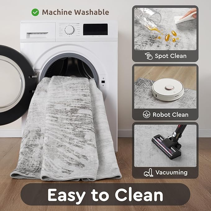 3 x 5 Rug Small Non Slip Area Rug Ultra Soft Machine Washable Low Pile Modern Abstract Dahlia Indoor Carpet Rugs for Bedroom Living Room Entryway Kitchen Bedside, Grey