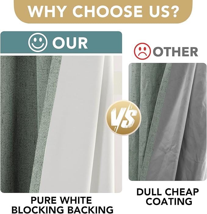 H.VERSAILTEX Linen Blackout Curtains Durable Thick Textured Linen Look 100% Blackout Patio Door Curtain Anti Rust Grommet Extra Wide Sliding Door Curtain Panel, W100 x L84 inch, Green Bay
