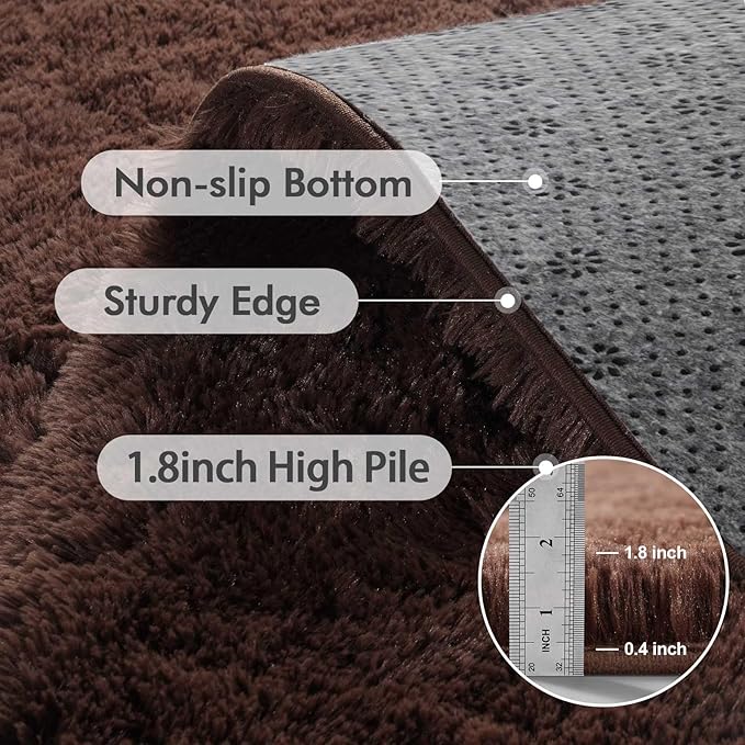 5x7 Ft Brown Shag Rugs for Bedroom Living Room, Ultra Soft Fluffy Furry Area Rug for Indoor Floor, Aesthetic Carpet for Home Decor