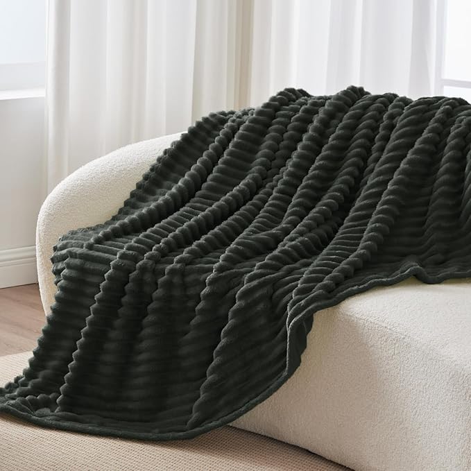 BEDELITE Twin Blanket for Couch & Bed, 300GSM Soft & Warm Fleece Blanket, Decorative and Giftable Striped Charcoal Grey Blankets for Women, Men, 60"x80"