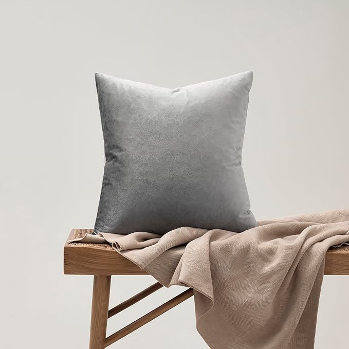 GIGIZAZA 16x16 Velvet Small Pillow Covers,Set of 2 Dark Grey Throw Pillows Modern Covers for Living Room Decorative Luxury Solid Couch Sofa Square Pillow Cases