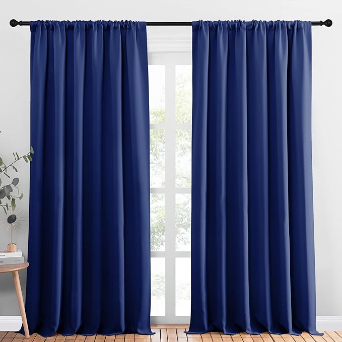 NICETOWN 2 Panels Blackout Curtains, Rod Pocket Thermal Insulated Drapess for Bedroom, Privacy Protection Easy-Care Heavy Duty Curtains for Living Room/Dining Room, W70 x L95 inches, Royal Blue