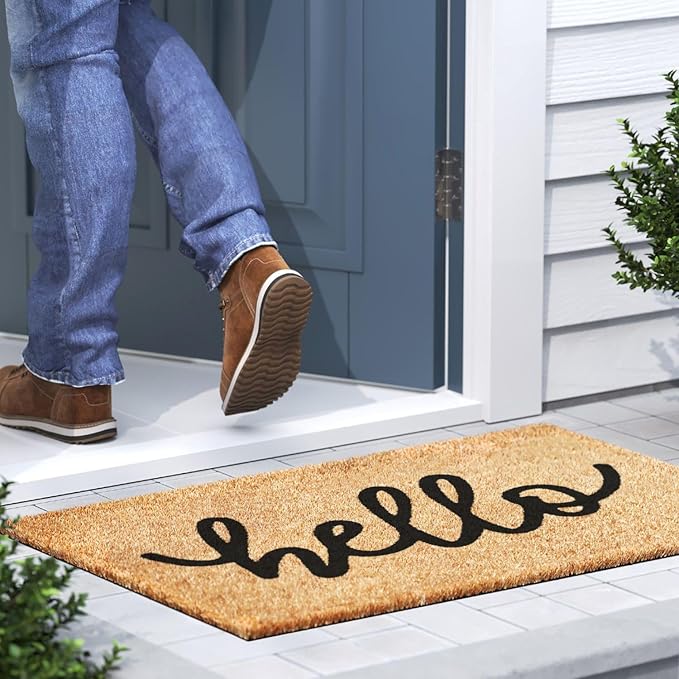Barnyard Designs Doormat Welcome Mat for Outdoors, Large Front Door Entrance Mat, Brown (Hello, 36x24)