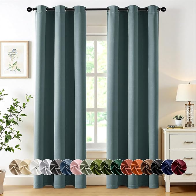 MIULEE Dusty Blue Blackout Curtains for Bedroom Living Room 72 Inches Long 2 Panels, Thermal Insulated Room Darkening Drapes Solid Grommet Noise Reduction Light Blocking Window Treatments 40x72 inch