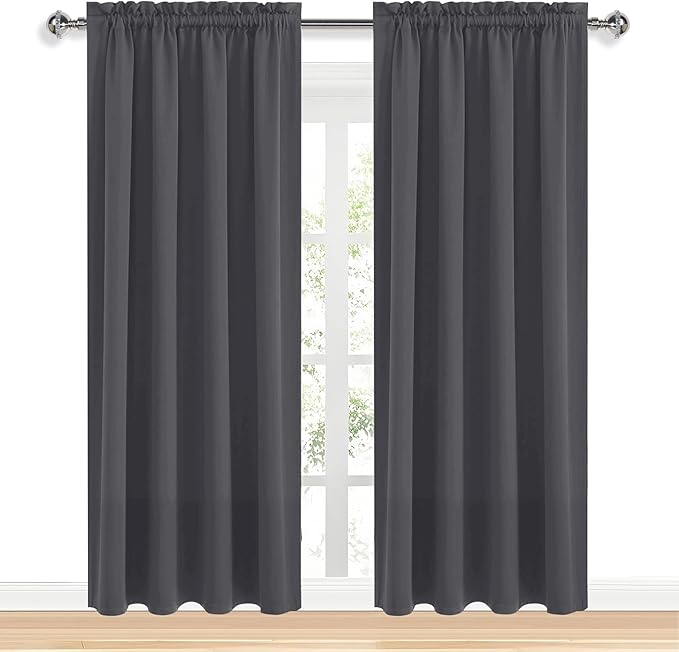 DWCN Blackout Curtains for Living Room 95 Inch Length 2 Panels Set, Solid Thermal Insulated Energy Saving Rod Pocket Window Treatment Curtains Blackout Drapes (W52 x L95 Inch, Dark Grey)