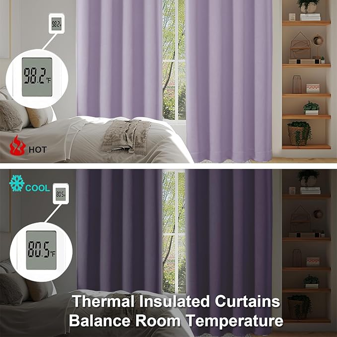 Simplebrand Ava Lilac Blackout Curtains for Bedroom 84 Inch Length 2 Panels Set, Solid Thermal Insulated Privacy Living Room Window Treatment Curtains Blackout Drapes, W50 x L84 Inch, Lilac