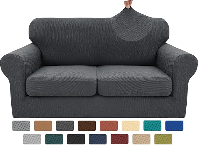 XINEAGE 2026 New 3 Pieces Couch Covers for 2 Cushion Sofa Super Stretch Loveseat Slipcover Pet Dog Universal Slip Cover Anti Slip Love Seat Furniture Protector (Dark Gray, 55"-69")