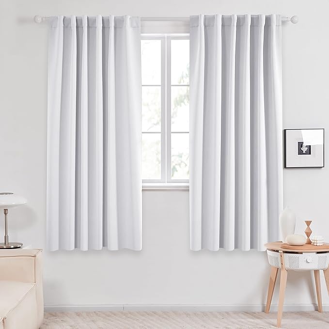 Deconovo Room Darkening Curtains Back Tab and Rod Pocket Curtains Thermal Insulated Blackout Curtains for Living Room 52Wx72L Inch Greyish White Set of 2
