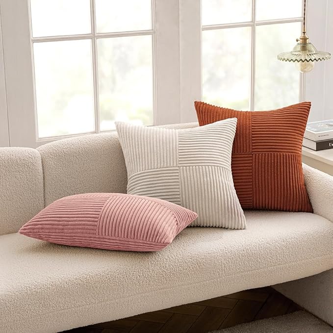 MIULEE Dark Rust Decorative Throw Pillow Covers 18x18 Inch for Couch Bed Sofa Pack of 2 Terracotta Boho Farmhouse Throw Pillows Fall Soft Cross Corduroy Patchwork Textured Cushion Cases
