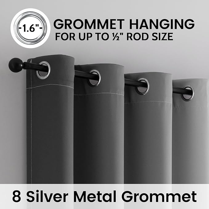 SimpleHome 100% Blackout Ombre Room Darkening Curtains for Living Room, Light Blocking Grey to Greyish White Thermal Insulated Grommet Window Drapes for Bedroom, 2 Panels, 52x90 inches Length