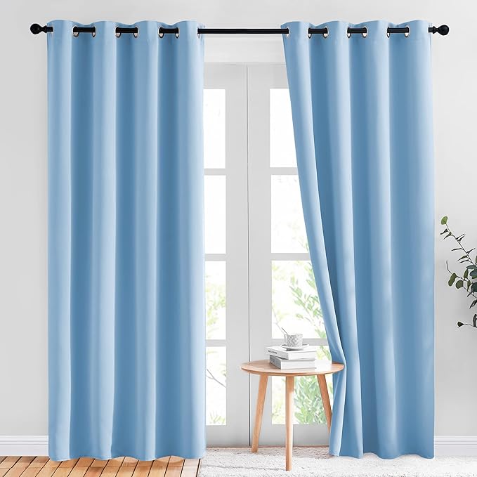 NICETOWN Sky Blue Blackout Curtains - Home Decor Window Treatment Ring Top Blackout Draperies Curtains for Living Room (2 Panels， 52 by 84， Blue)