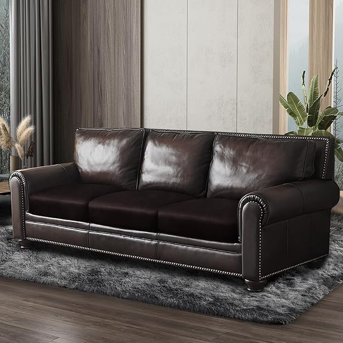 Leather Look Couch Cushion Covers Sofa Seat Slipcovers Sets Couches Furniture Protector for Sectional Armchair Loveseat Pets Kids Stretch Spandex Fabric (3 Cushion XL Sofa, Chocolate)