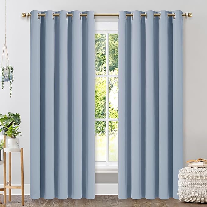 NICETOWN Blackout Draperies Curtains for Kids Room, Vintage Blue, Set of 2, 70 by 84 inches, Window Treatment Thermal Insulated Solid Grommet Blackout Drape Panels for Bedroom