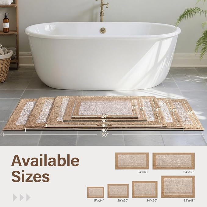 48x32 Large Bathroom Rugs Washable Non Slip, Beige Bath Mat for Bathroom Floor Tub, Soft Absorbent Quick Dry Mats for Shower, Bathtub,Home Decor