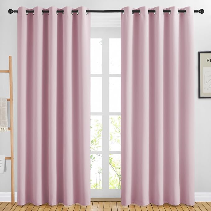NICETOWN Room Darkening Curtain Panels 84 - Window Treatment Energy Saving Thermal Insulated Solid Grommet Room Darkening Drapes for Living Room (Baby Pink, 1 Pair, 66 by 84-Inch)