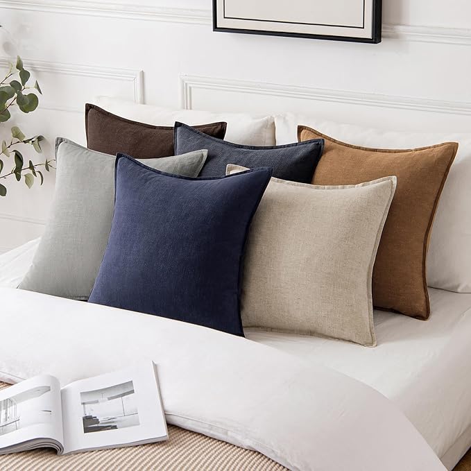 MIULEE Decorative Linen Euro Sham Pillow Covers 26x26 Brown Boho Farmhouse Neutral Couch Throw Pillows for Bed Pack of 2 Accent Modern Pillowcase Sofa Livingroom Home Decor