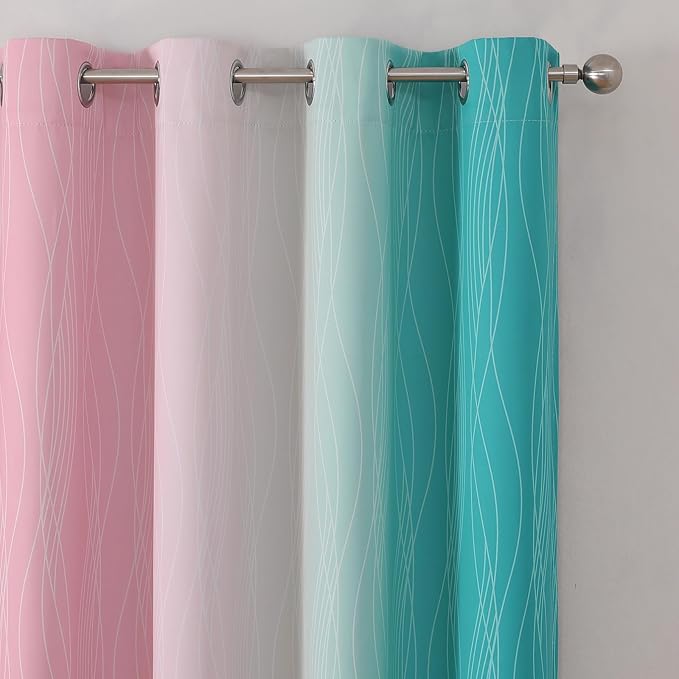 Estelar Textiler Pink and Teal Blackout Curtains 102 Inch Length 2 Panels Set, Thermal Insulated Ombre Grommet Drapes for Bedroom, Full Room Darkening Gradient Curtains for Living Room, 52Wx102L
