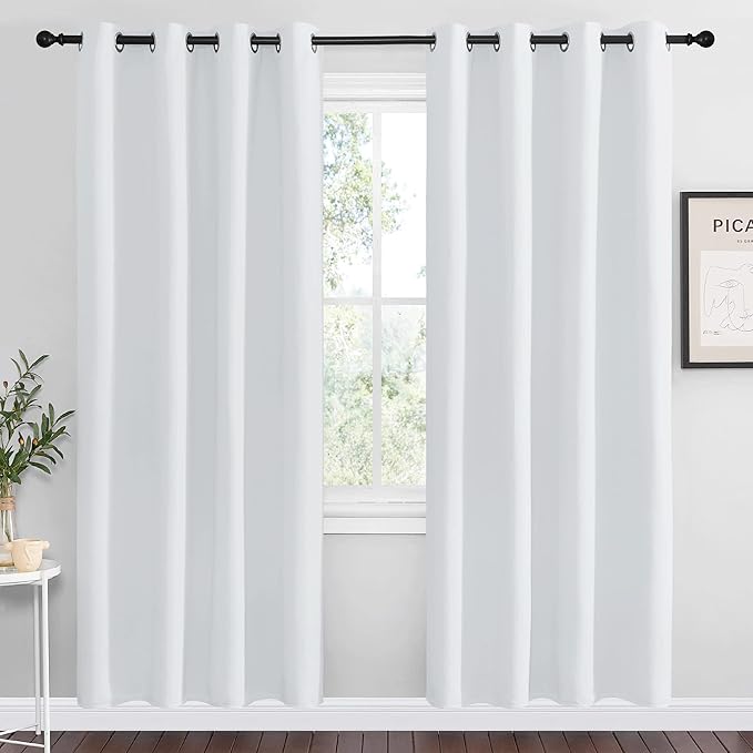 NICETOWN Blackout Curtains Panels for Bedroom, 2 Panels, 52 x 70 Inch, Greyish White, 3 Pass Microfiber Noise Reducing Thermal Insulated Solid Ring Top Blackout Window Drapes