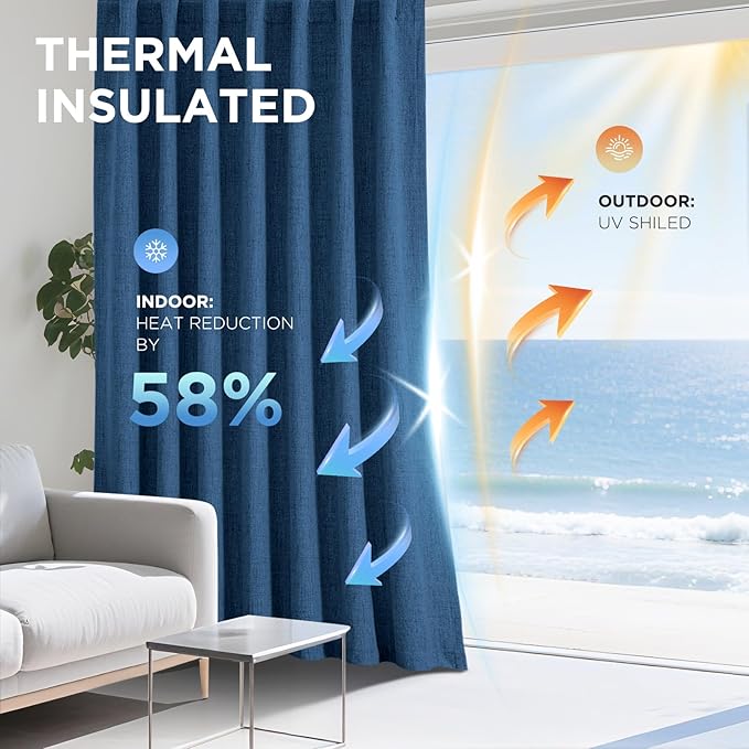 Joydeco Blackout Curtains for Bedroom - 100% Light Blocking 2 Panels Navy Blue Drapes 42" W x 108" L, Thermal Insulated Room Darkening Curtains, Linen Textured for Living Room, Rod Pocket & Back Tabs