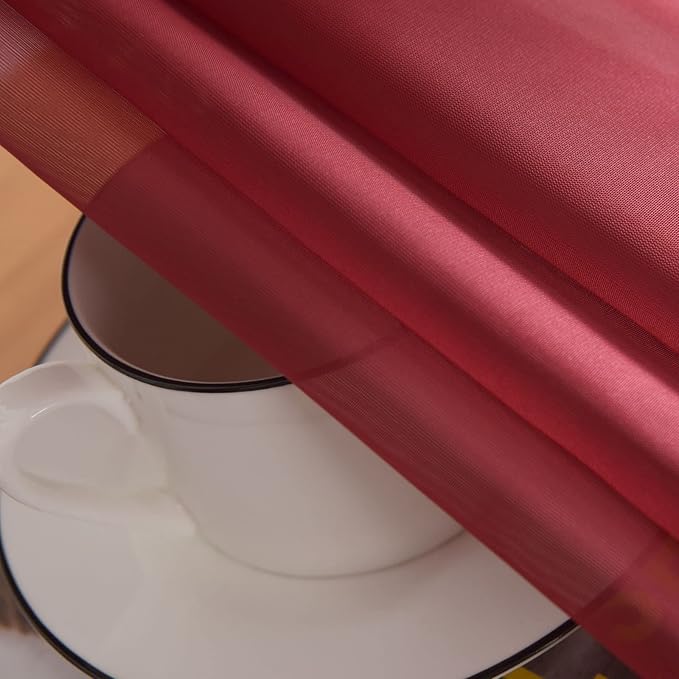SpaceDresser Basic Rod Pocket Sheer Voile Window Curtain Panels Burgundy 1 Pair 2 Panels 52 Width 84 Inch Long for Kitchen Bedroom Children Living Room Yard(Burgundy,52 W x 84 L)