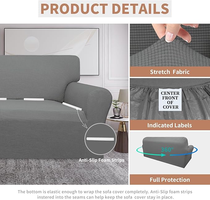 Easy-Going 100% Waterproof Couch Cover, Dual Waterproof Sofa Cover, Stretch Jacquard Sofa Slipcover, Leakproof Furniture Protector for Kids, Pets, Dog and Cat (Oversized Sofa, Grey)