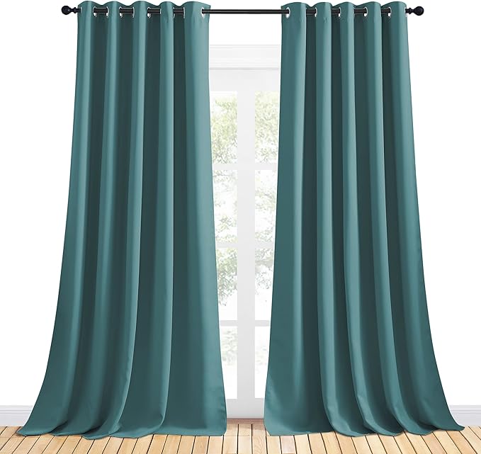 NICETOWN Bedroom Curtain Panels Blackout Draperies, Thermal Insulated Solid Grommet Blackout Curtains/Drapes (Sea Teal, One Pair, 70 by 95-inch)