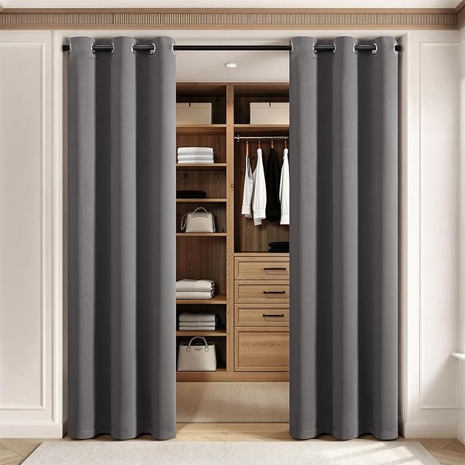 MIULEE Blackout Door Curtain Set of 2, 34 x 80 Inch Grey Thermal Insulated Room Divider Drapes with Grommet Top for Privacy Cover, Living Room, Bedroom, Closet & Temporary Doorway
