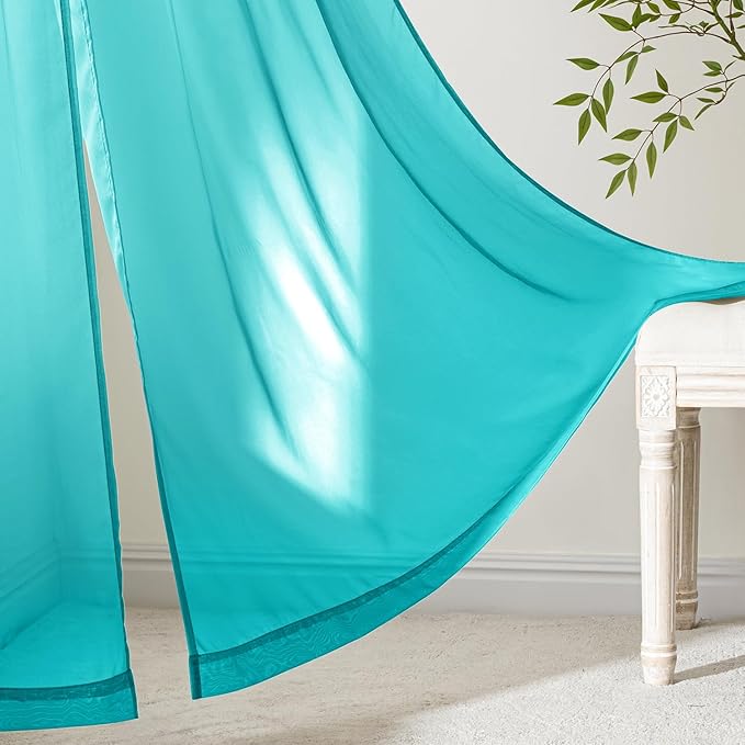 MIULEE Turquoise Sheer Curtains 90 Inches Long, 4 Panels Set, Light Filtering Rod Pocket Voile Drapes for Living Room and Bedroom, Airy Soft Fabric Window Treatments, 42 x 90 Inches