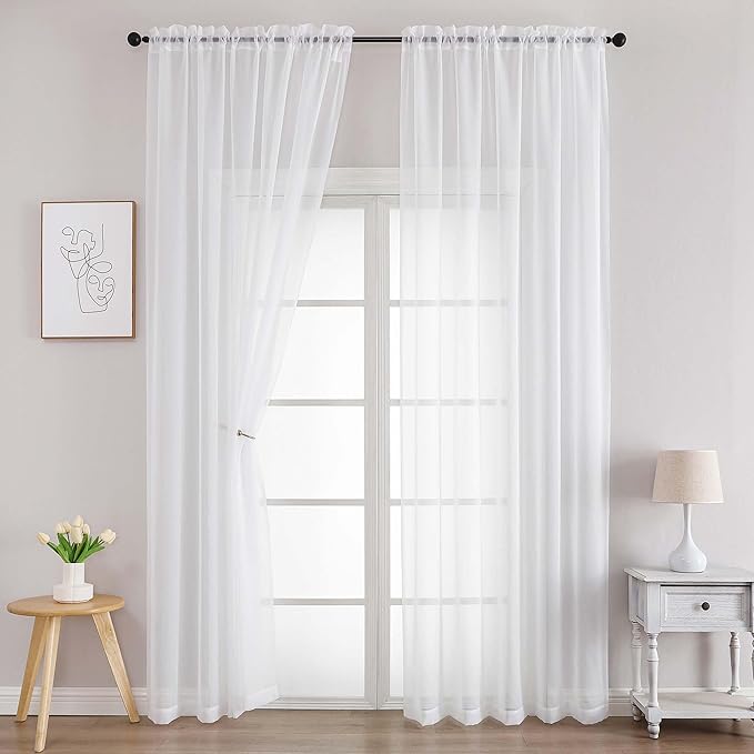 Chyhomenyc White Sheer Curtains 72 Inches Long 2 Panels for Living Room, Light Filtering Front Door Curtains, Soft Gentle Voile Rod Pocket Bedroom Window Drapes, 59Wx72L Inch, 2PCS