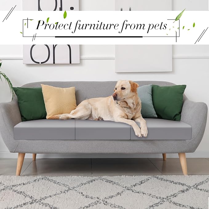 Newwiee Set of 4 Stretch Patio Cushion Covers Sofa Couch Seat Chair Slipcovers Cushion Cover Replacement Furniture Protector for Pets Washable(Light Grey,Seat Cover,Solid)