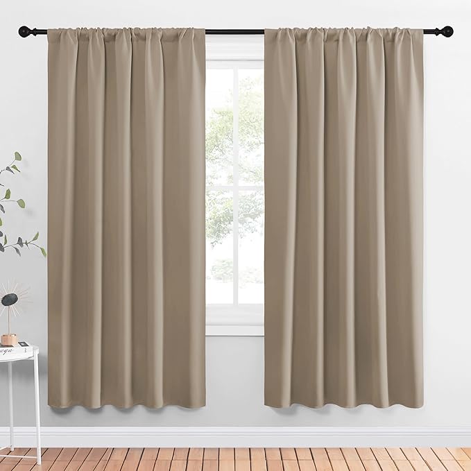 NICETOWN Window Curtains Blackout Drapes, Taupe, 1 Pair, 52 by 72-Inch, Thermal Insulated Solid Rod Pocket Blackout Curtains/Draperies for Living Room