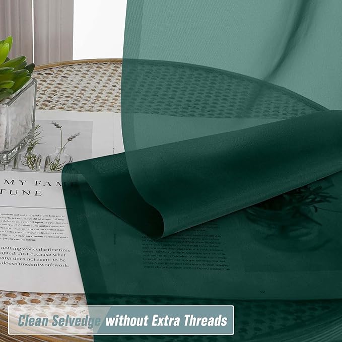 Green Sheer Curtains 90 Inches Long 2 Panels, Light Filtering Solid Sheer Curtains for Christmas, Lightweight Soft Airy Voile Sheer Drapes, Dual Rod Pocket, Hunter Green, 2x42Wx90L Inches