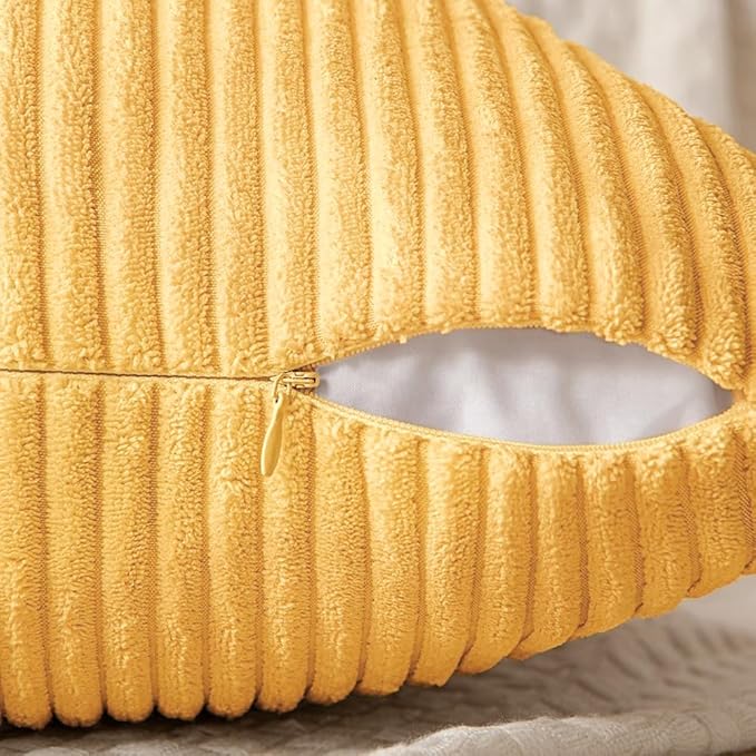 MIULEE Yellow Decorative Throw Pillow Covers 18x18 Inch for Couch Bed Sofa Pack of 2 Boho Farmhouse Throw Pillows Soft Cross Corduroy Patchwork Textured Cushion Cases