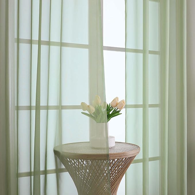 OWENIE Sage Green Sheer Curtains 72 Inches Long 2 Panels Set, Transparent Voile Sheer Curtain for Living Room Bedroom Window Sliding Glass Door Treatment, 59 x 72 Inch, Sage Green
