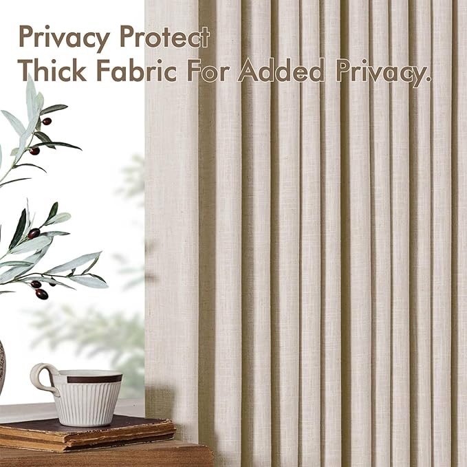 MIULEE Pinch Pleated Thick Linen Curtains 108 Inches Long 2 Panels for Living Room Bedroom, Linen Textured Drapes Pinch Pleat Back Tab Semi Sheer Privacy Neutral Ivory Cream Foor to Ceiling Curtains
