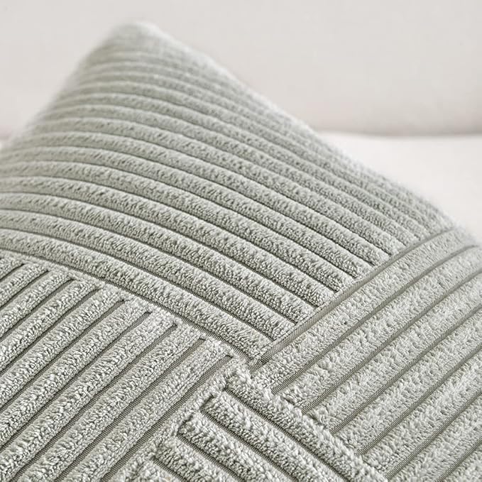 Fancy Homi 2 Packs Grey Lumbar Decorative Throw Pillow Covers 14x24 Inch for Living Room Couch Bed Sofa, Rustic Farmhouse Boho Home Decor, Soft Striped Corduroy Rectangle Accent Cushion Case 35x60 cm
