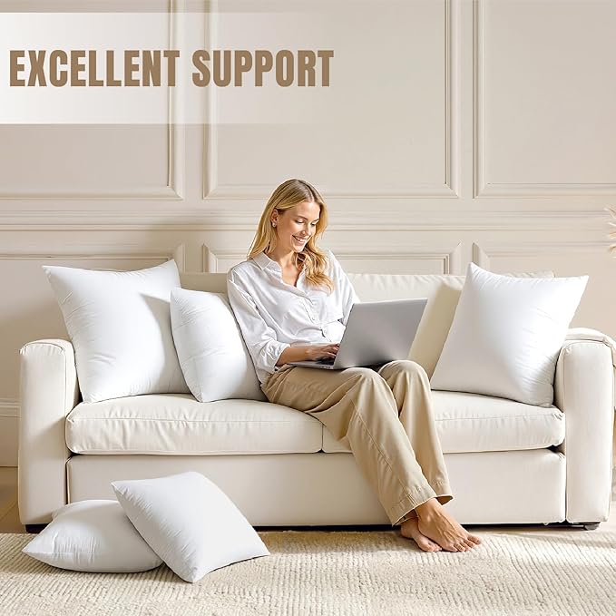 MIULEE 22x22 Pillow Inserts,Set of 4 100% Virgin Microfiber with Cotton Cover Throw Pillows for Couch Sofa and Bed