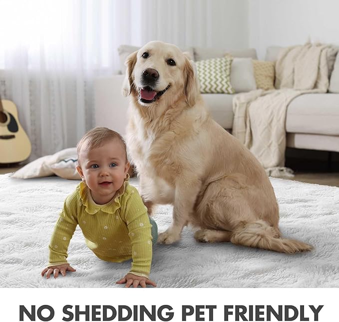 8x10 Ft Extra Large Shag Rugs for Living Room, Ultra Soft Fluffy Furry Area Rugs for Bedroom Indoor Floor, Aesthetic Carpet for Kids Home Decor (White)