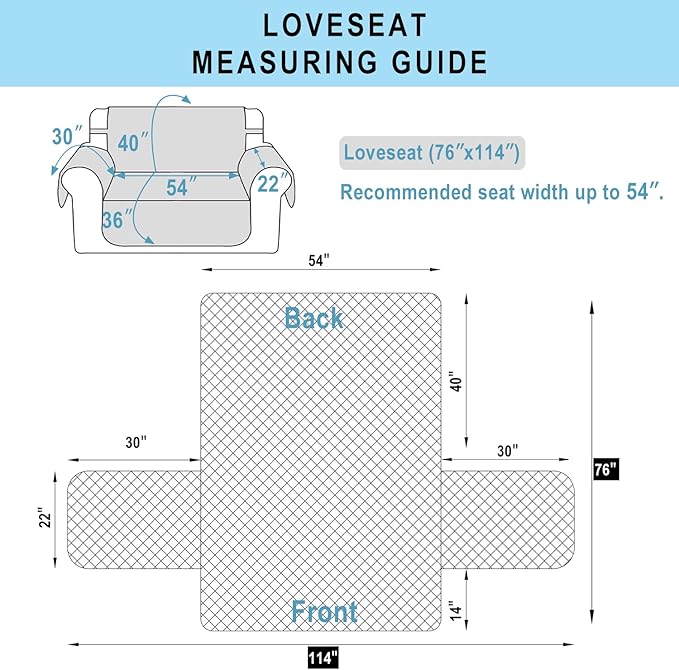 Reversible Loveseat Sofa Covers Couch Cover Furniture Protector(Loveseat,Light Grey/Light Grey)