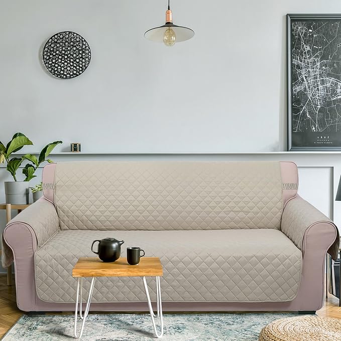 U-NICE HOME Large Sofa Cover Reversible Couch Cover for Dogs with Elastic Straps Water Resistant Furniture Protector for Pets Couch Cover for 4 Cushion Couch (Oversized Sofa, Beige/Beige)