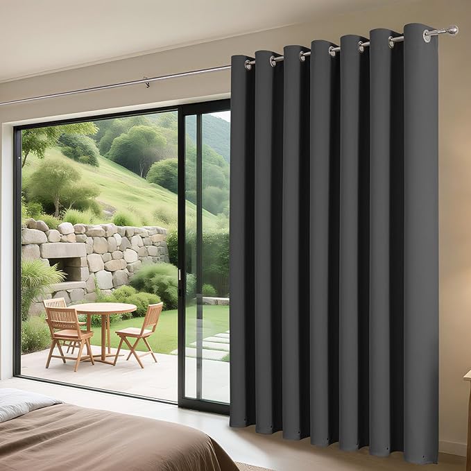 Joydeco Blackout Patio Sliding Door Curtains 90 Inches Long, Grommet Privacy Room Divider Curtains, Extra Wide Thermal Blackout Drapes for Bedroom Living Room (Grey, 60Wx90L, 1 Panel)