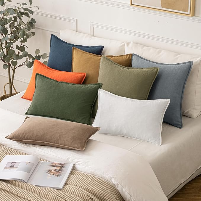 MIULEE Decorative Linen Euro Sham Pillow Covers 24x24 Navy Blue Boho Farmhouse Neutral Couch Throw Pillows for Bed Pack of 2 Accent Coastal Modern Pillowcase Summer Sofa Livingroom Home Decor