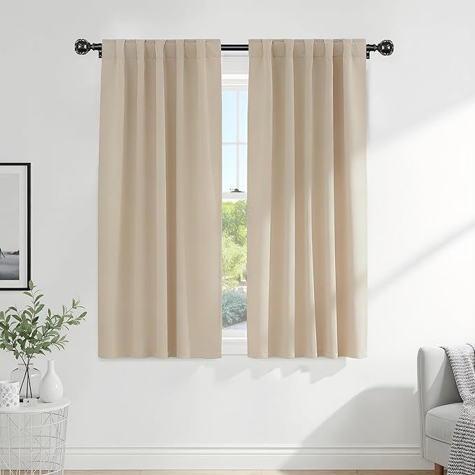 PONY DANCE Living Room Curtains - Window Treatments Blackout Curtain Panels Back Tab & Rod Pocket Draperies Energy Saving Drapes for Dining Room, W 52 by L 72, Biscotti Beige, 2 Pieces