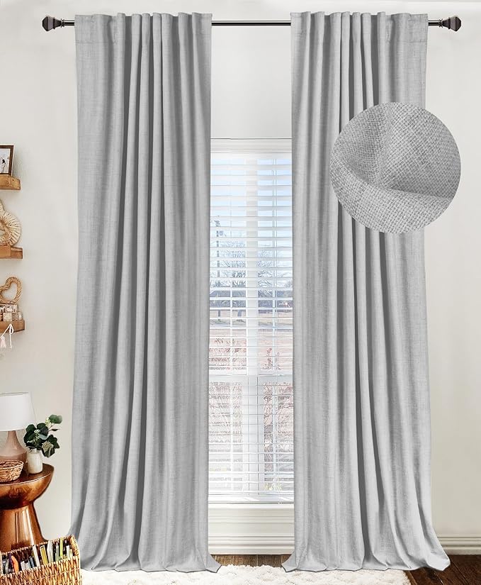 100% Blackout Shield Linen Blackout Curtains for Bedroom 108 Inches Long, Back Tab/Rod Pocket Living Room Drapes, Thermal Insulated Blackout Curtains 2 Panels Set, 50" W x 108" L, Grey