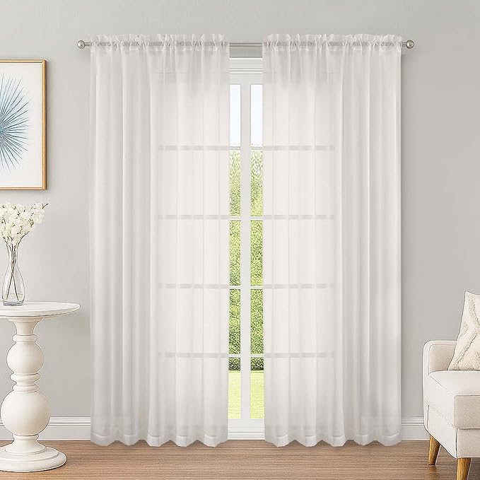OWENIE Ivory Sheer Curtains 78 Inches Long 2 Panels Set, Ivory Sheer Curtain for Living Room Bedroom, Modern Voile Filmy Rod Pocket Curtains & Drapes, 2 Pcs, Each 59 W x 78L Inch